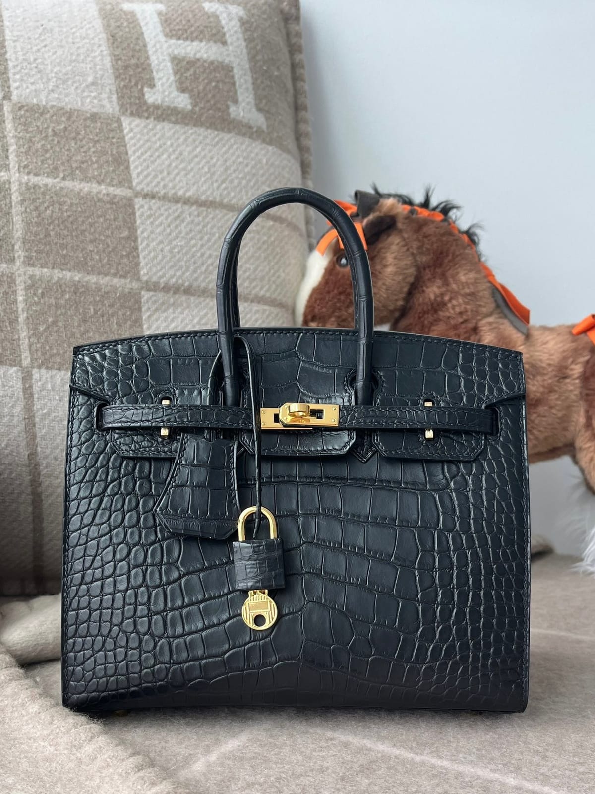 Hermès Birkin 20 Black Matte Alligator Leather Handbag Gold Hardware