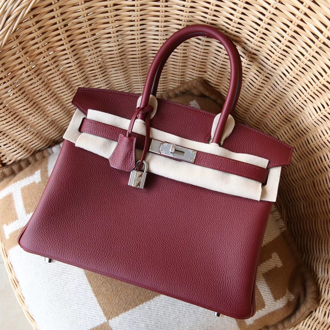 Hermès Birkin 30 Bordeaux Red Togo Leather Handbag Palladium Hardware