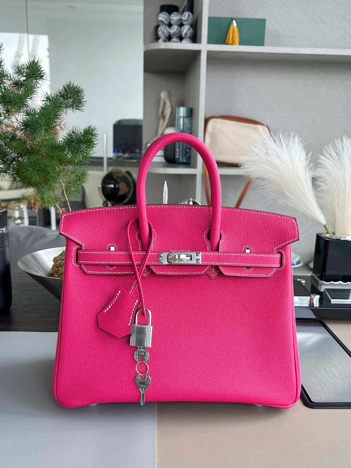 Hermès Birkin 25 Rose Tyrien Epsom Leather  Handbag Palladium Hardware
