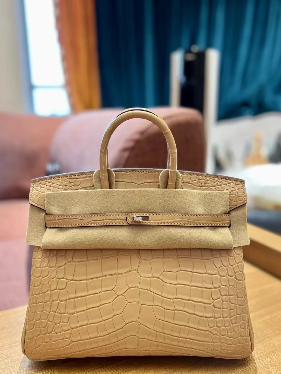 Hermès Birkin 25 Chai Matte Alligator Leather Handbag Gold Hardware