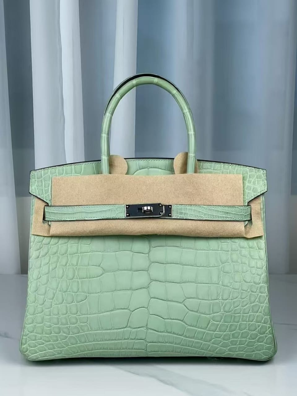 Hermès Birkin 30 Mint Green Matte Alligator Leather Handbag Palladium Hardware