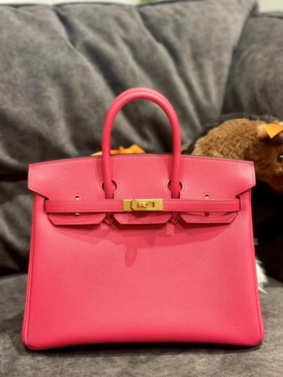 Hermes Birkin 25 Rose Extreme Epsom Leather Handbag Gold Hardware