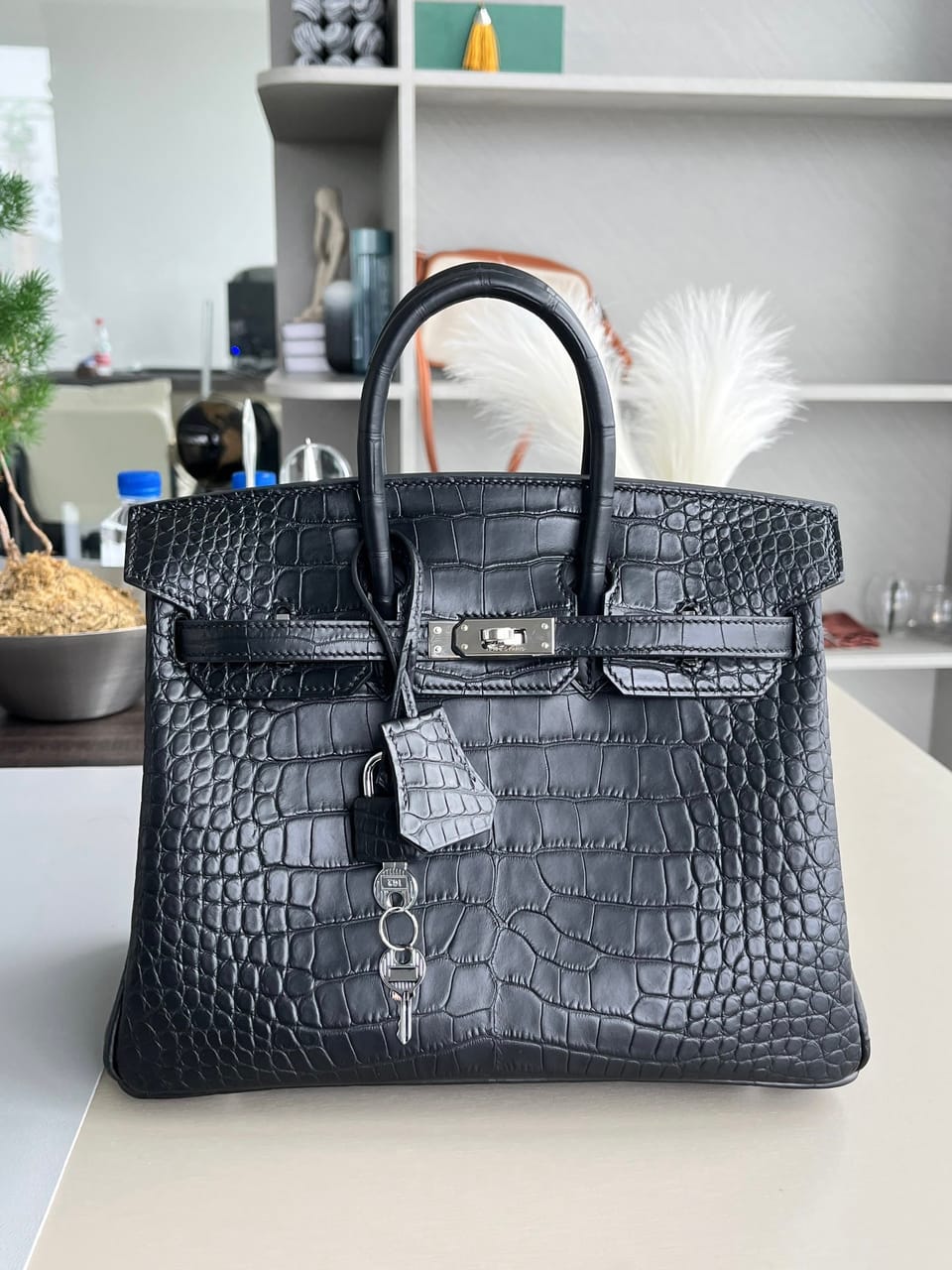 Hermès Birkin 30 Black Matte Alligator Leather Handbag Palladium Hardware