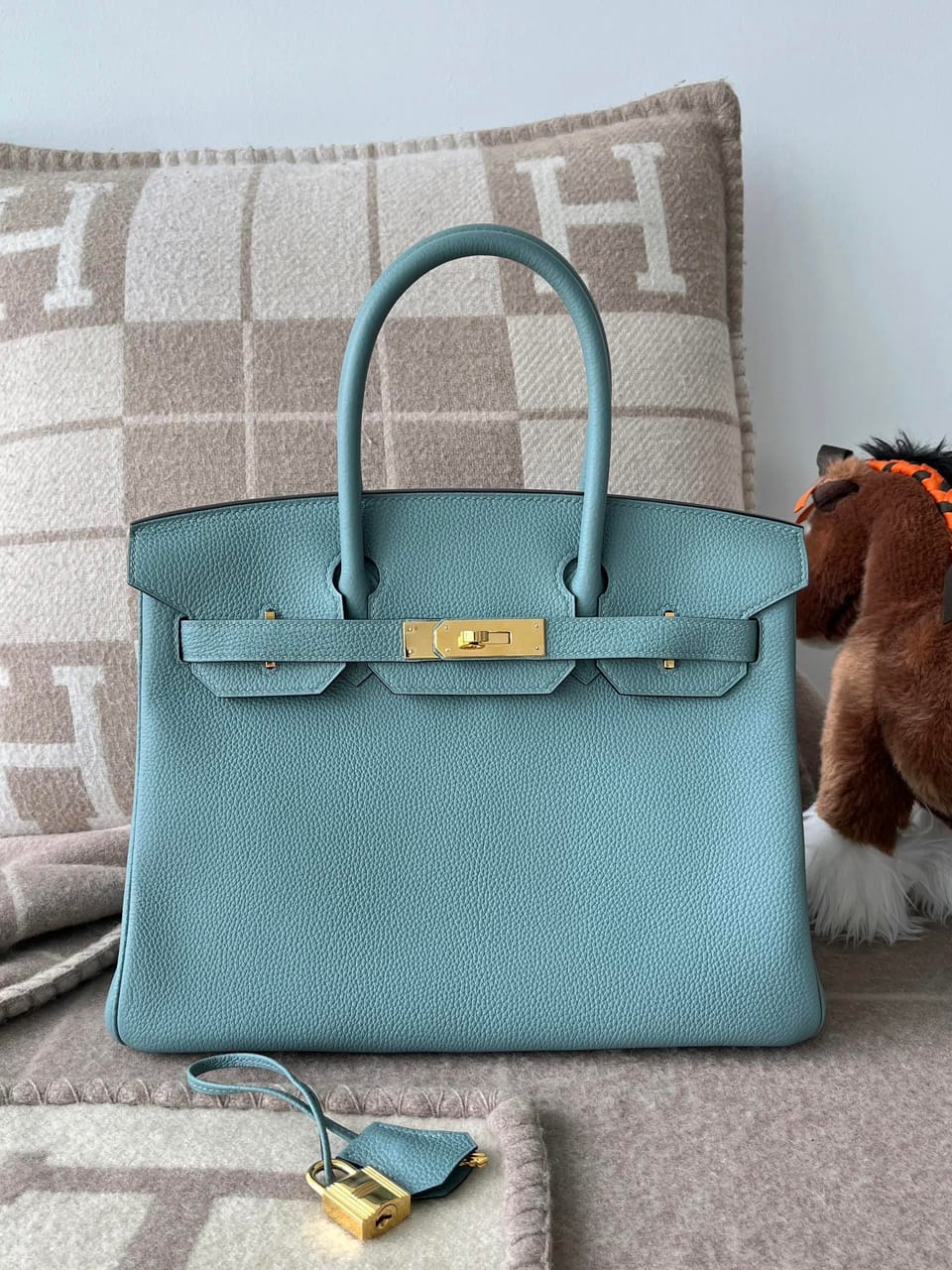 Hermès Birkin 30 Bleu Atoll Togo Leather Handbag Gold Hardware